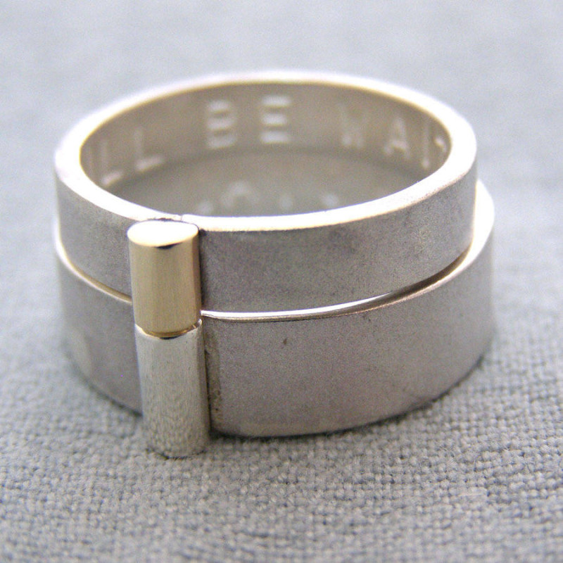 Personalised silver and gold his and hers rings