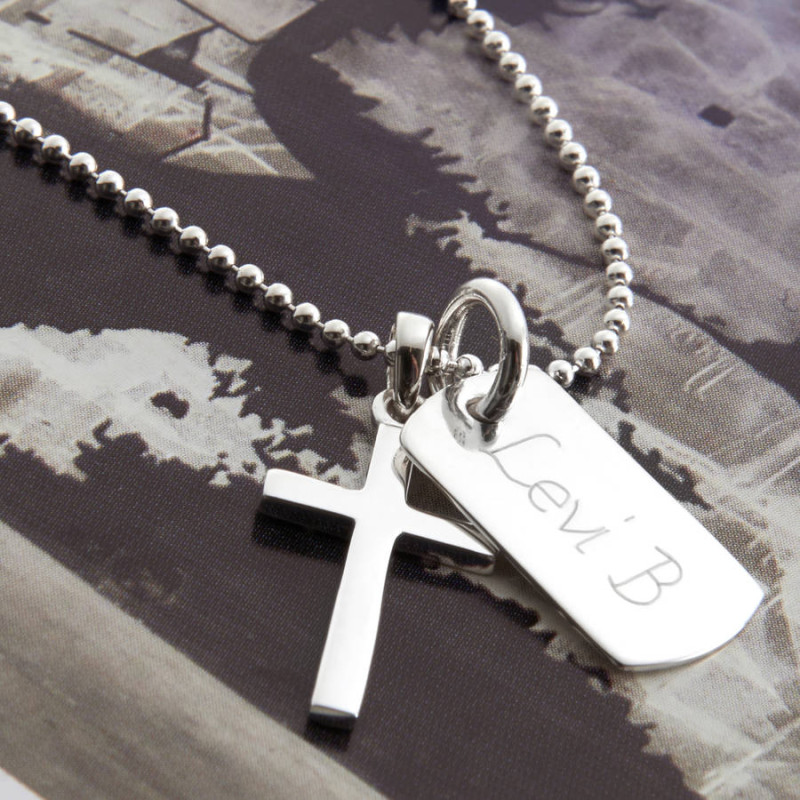 Personalised cross and dogtag necklace
