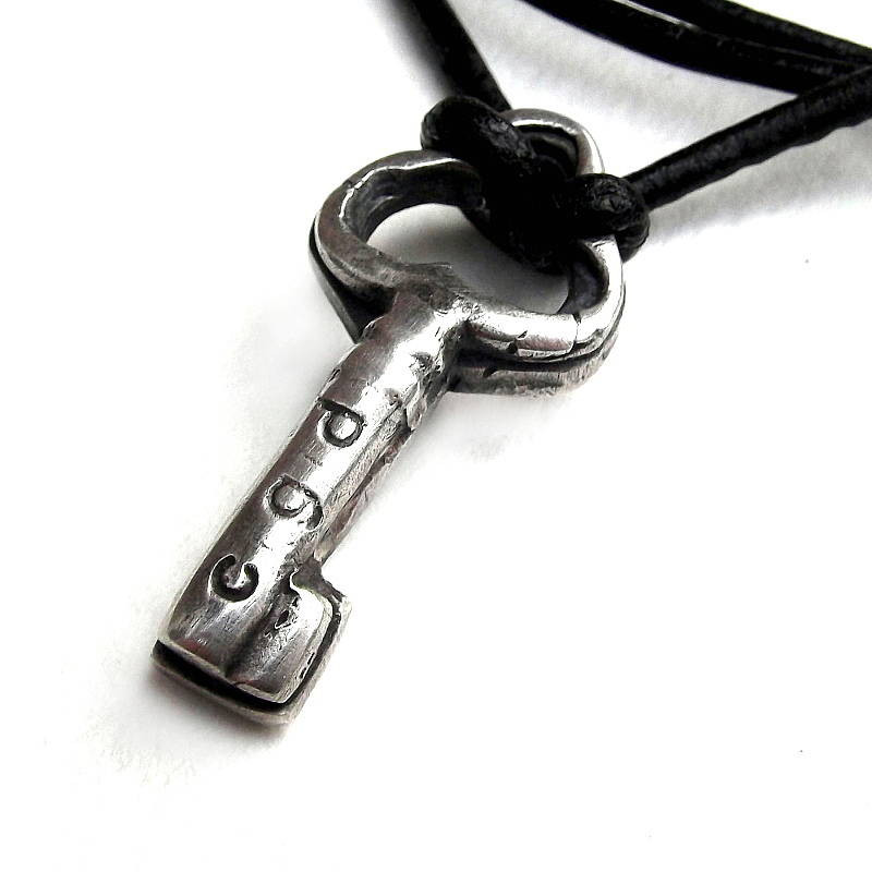 Personalised silver key pendant necklace detail