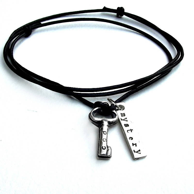 Personalised silver key pendant necklace detail