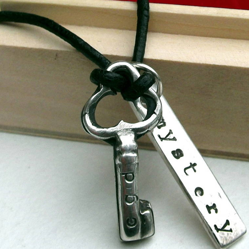 Personalised silver key pendant necklace