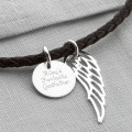 Personalised Wing and Disc Leather Necklet Personalised wing and disc leather necklet