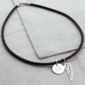 Personalised Wing and Disc Leather Necklet Personalised wing and disc leather necklet