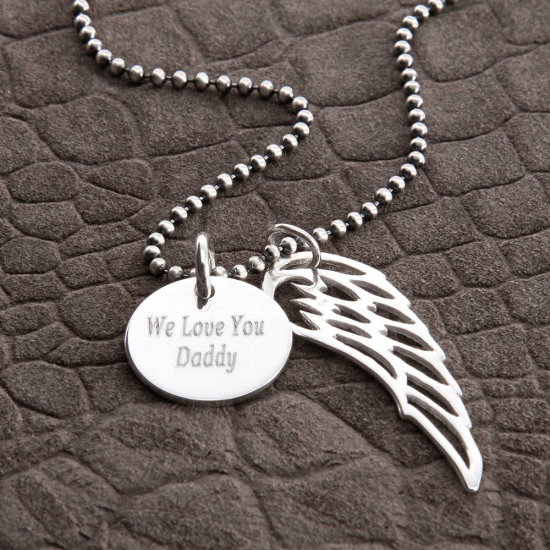 Personalised Wing and Disc Pendant Personalised wing and disc pendant