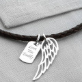 Personalised Wing and Dogtag Leather Necklet Personalised wing and dogtag leather necklet