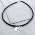 Personalised Wing and Dogtag Leather Necklet Personalised wing and dogtag leather necklet
