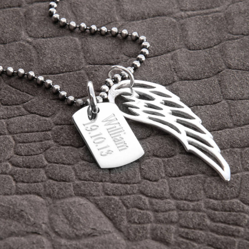 Personalised wing and dogtag pendant