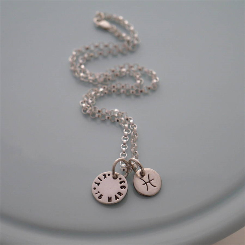 Personalised Silver Zodiac Necklace Personalised silver zodiac necklace with zodiac and personalised discs