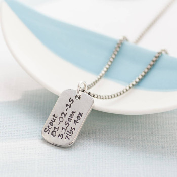 Personalised Dog Tag Necklace With Baby Birth Info Personalised Dog Tag Necklace With Baby Birth Info
