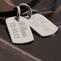 Personalised silver and leather double dog tag necklet