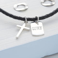 Personalised cross and tag leather necklet