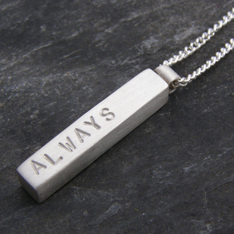 Chunky personalised silver bar pendant for men