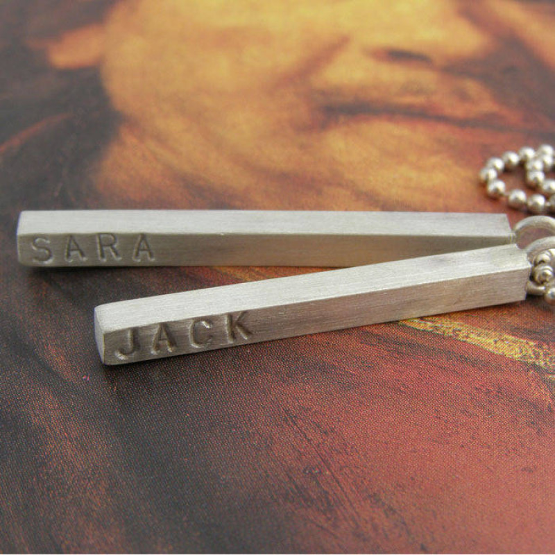 Silver personalised satin men's necklace detail
