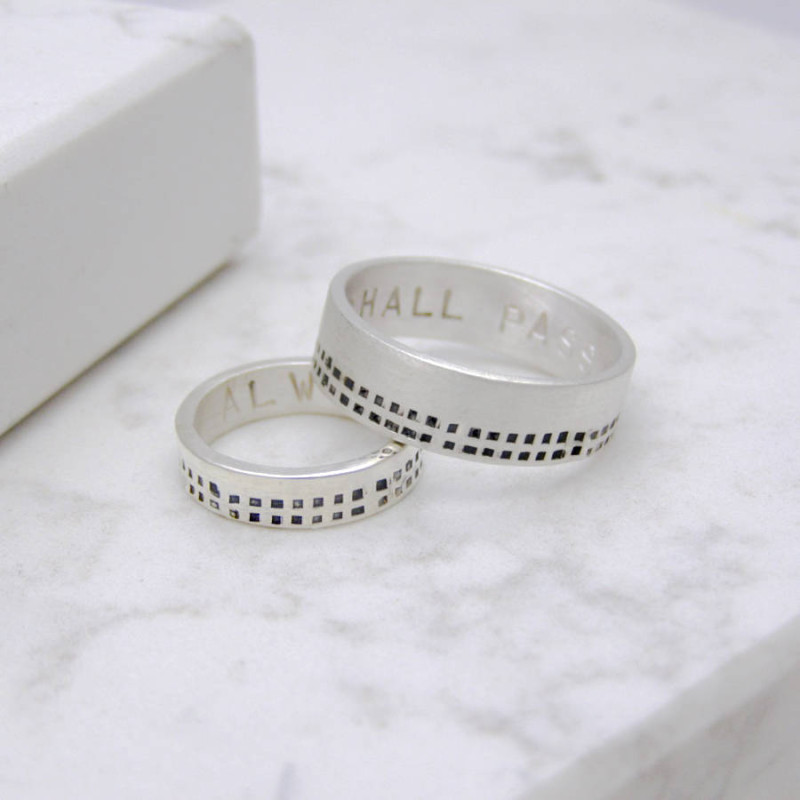 Silver personalised cubes his and hers rings