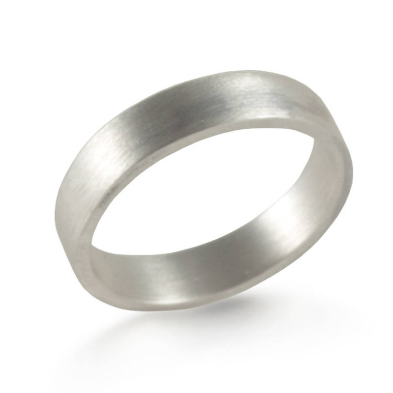 Hand-forged flat-fit silver wedding band ring product view