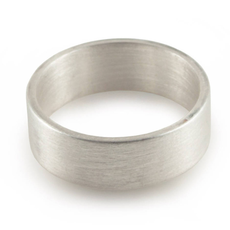 Hand-forged flat-fit silver wedding band ring product view