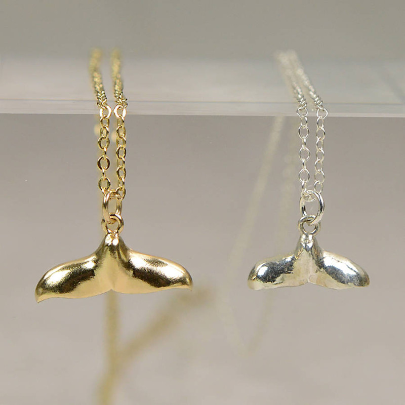 Silver whale tail pendant necklace