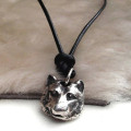 Silver wolf head necklace view