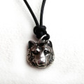 Silver wolf head necklace view