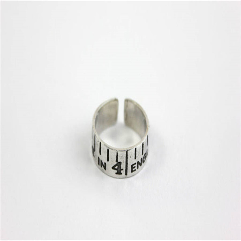 Etched silver vintage style tape measure ring