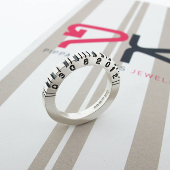Thick Square Silver Barcode Ring