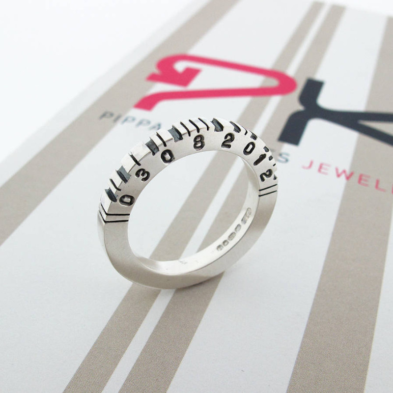 Thick Square Silver Barcode Ring Thick square silver barcode ring