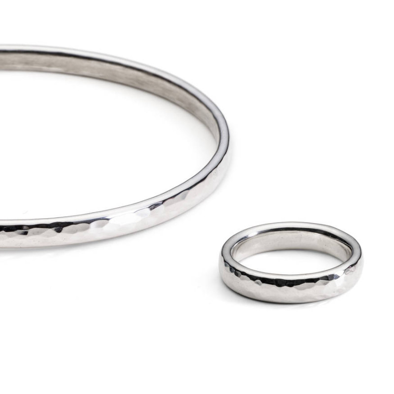 Unisex hammered sterling silver ring